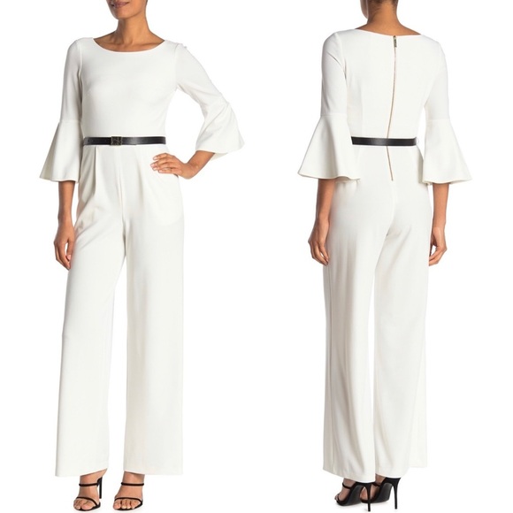 Calvin Klein Bell Sleeve Belted white Jumpsuit